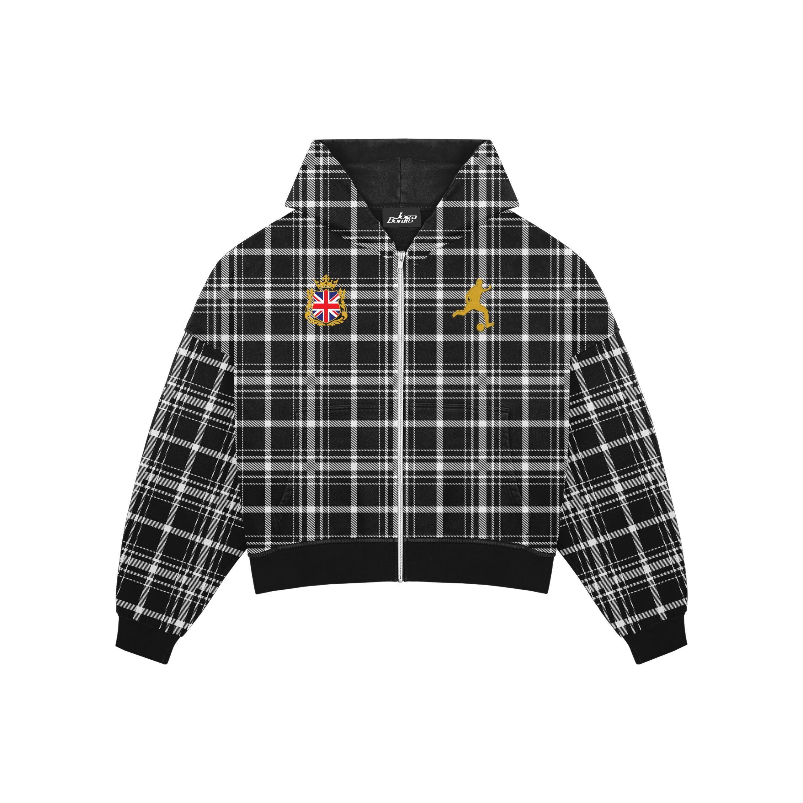 ZIPUP_BLACK_FRONT Union Jack Plaid Zipup