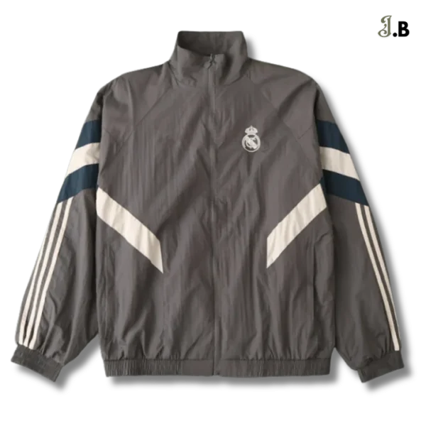 Real Madrid CF Vintage Grey Striped Windbreaker
